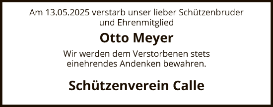 Todesanzeige von Otto Meyer von SYKS