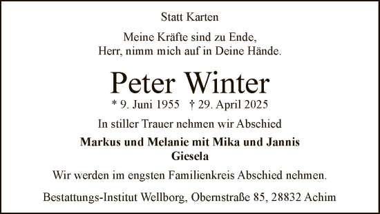 Todesanzeige von Peter Winter von SYK