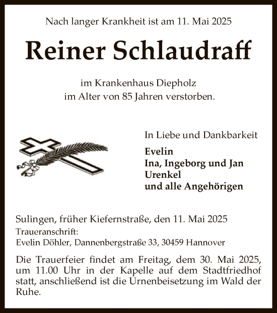 Todesanzeige von Reiner Schlaudraff von SYKS