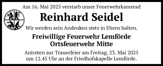 Todesanzeige von Reinhard Seidel von SYKS