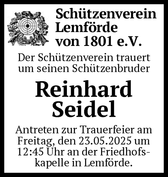 Todesanzeige von Reinhard Seidel von SYKS