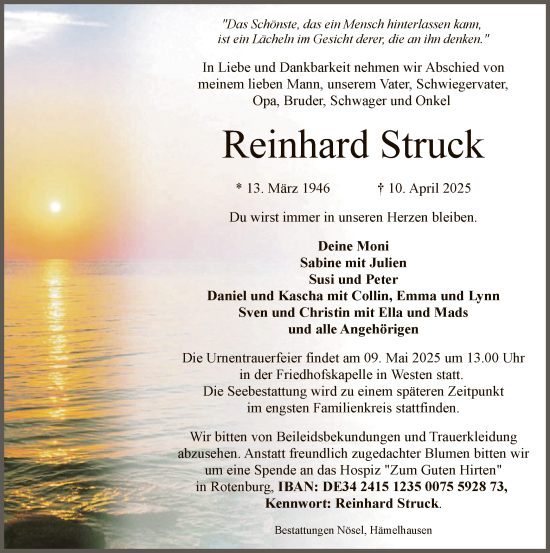 Todesanzeige von Reinhard Struck von SYK