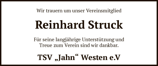 Todesanzeige von Reinhard Struck von SYK