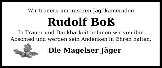 Todesanzeige von Rudolf Boß von SYKS