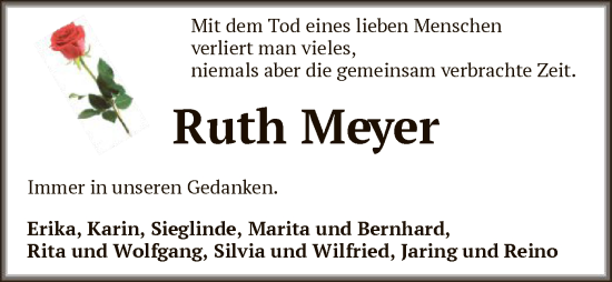 Todesanzeige von Ruth Meyer von SYKR