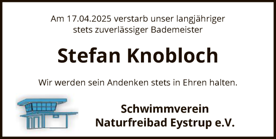 Todesanzeige von Stefan Knobloch von SYK