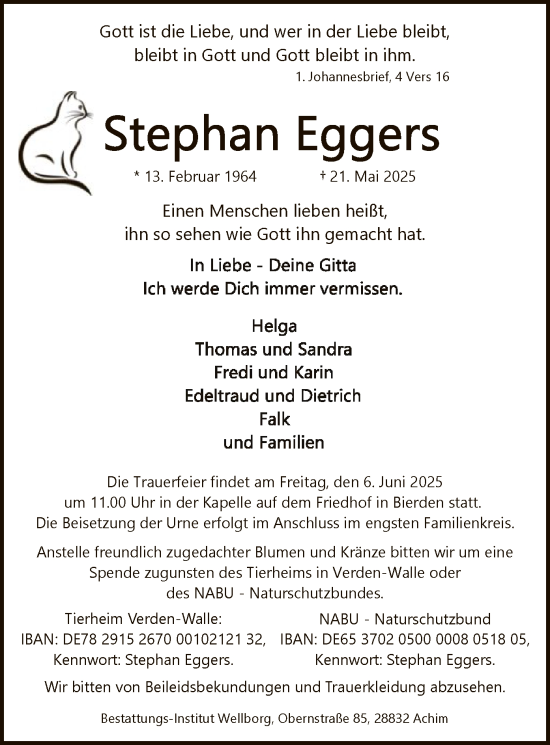Todesanzeige von Stephan Eggers von SYKS