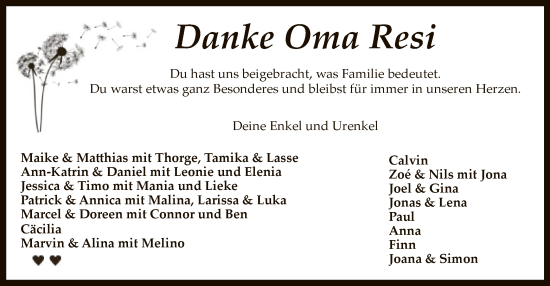 Todesanzeige von Theresia Schütte von SYK
