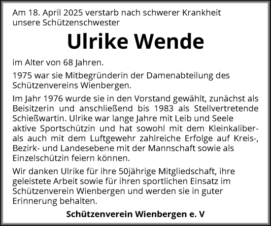 Todesanzeige von Ulrike Wende von SYK