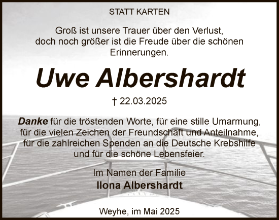 Todesanzeige von Uwe Albershardt von SYK
