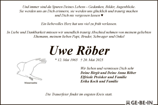 Todesanzeige von Uwe Röber von SYKS