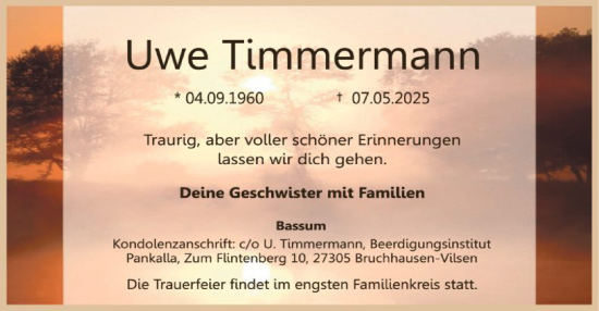 Todesanzeige von Uwe Timmermann von SYKS