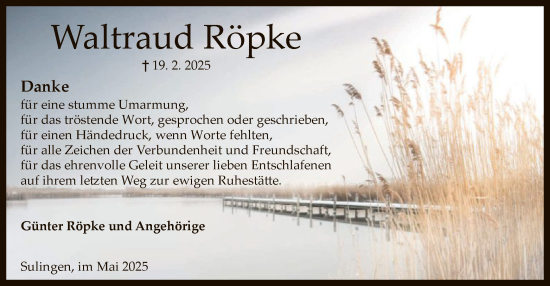 Todesanzeige von Waltraud Röpke von SYK