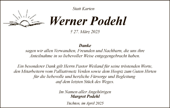 Todesanzeige von Werner Podehl von SYK