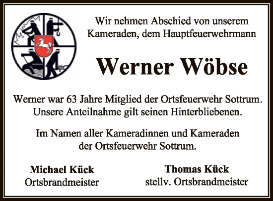 Todesanzeige von Werner Wöbse von SYK