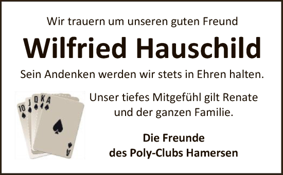 Todesanzeige von Wilfried Hauschild von SYKR