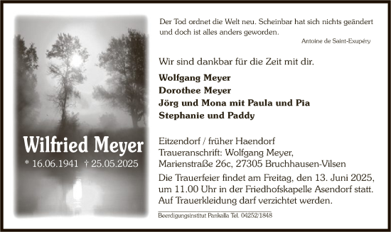 Todesanzeige von Wilfried Meyer von SYKS