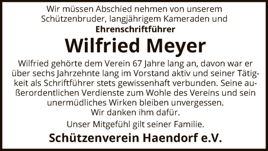 Todesanzeige von Wilfried Meyer von SYKS