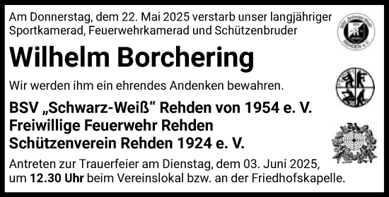 Todesanzeige von Wilhelm Borchering von SYKS
