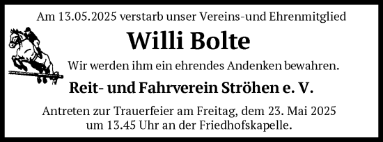Todesanzeige von Willi Bolte von SYK