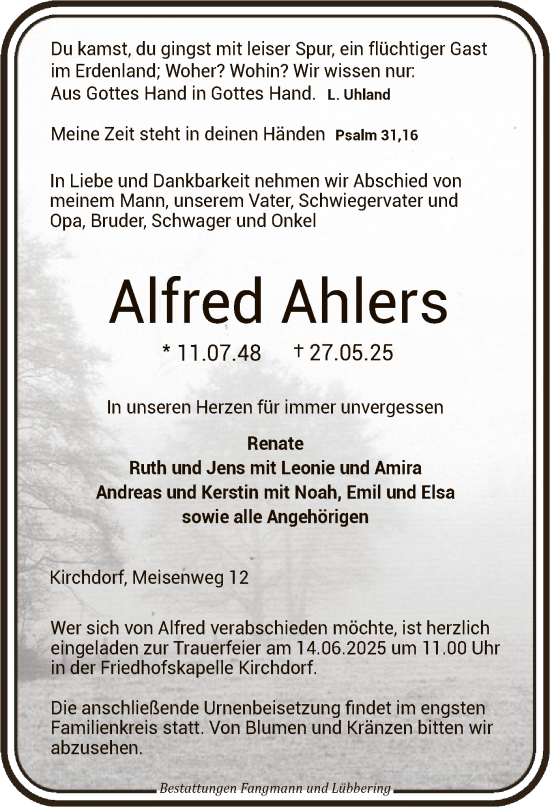 Todesanzeige von Alfred Ahlers von SYKS