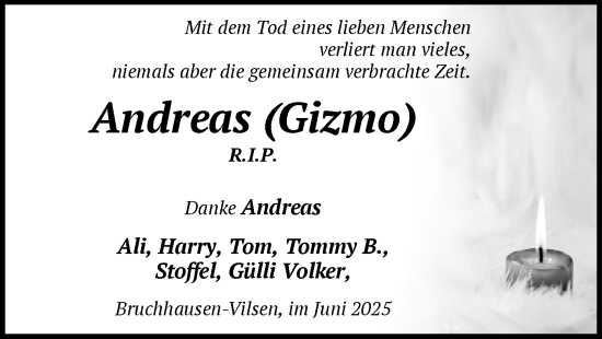 Todesanzeige von Andreas  von SYKS