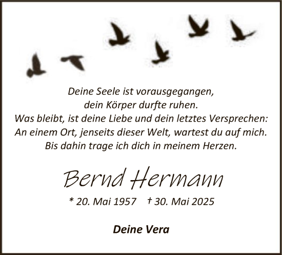 Todesanzeige von Bernd Hermann von SYKR