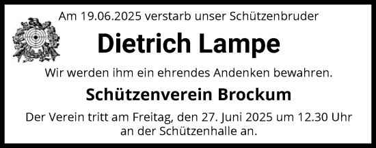 Todesanzeige von Dietrich Lampe von SYKS