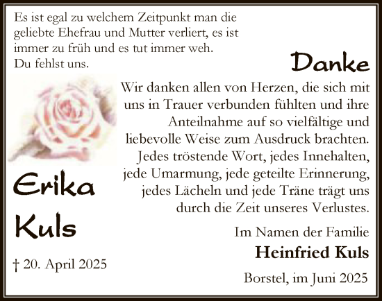 Todesanzeige von Erika Kuls von SYKS