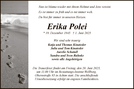 Todesanzeige von Erika Polei von SYKS