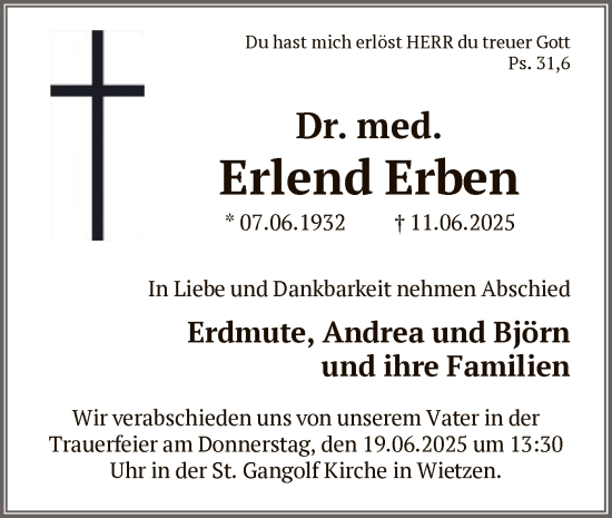 Todesanzeige von Erlend Erben von SYKS