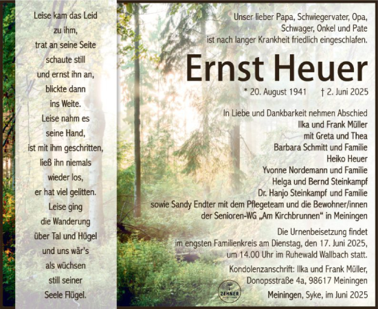 Todesanzeige von Ernst Heuer von SYKS
