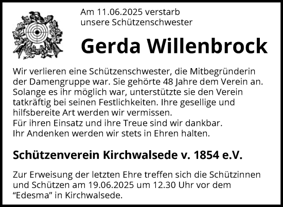 Todesanzeige von Gerda Willenbrock von SYKR