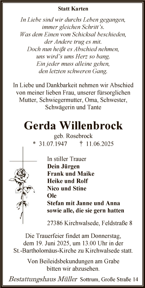 Todesanzeige von Gerda Willenbrock von SYKR