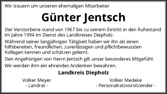 Todesanzeige von Günter Jentsch von SYKS