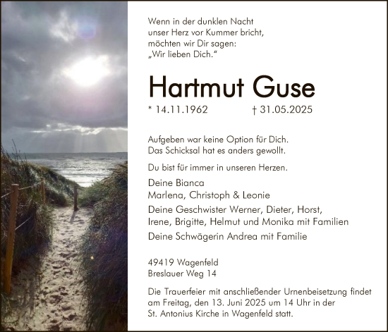 Todesanzeige von Hartmut Guse von SYKS