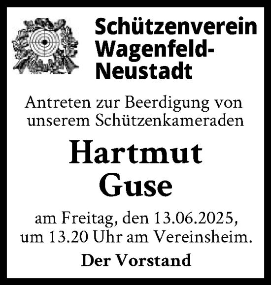 Todesanzeige von Hartmut Guse von SYKS