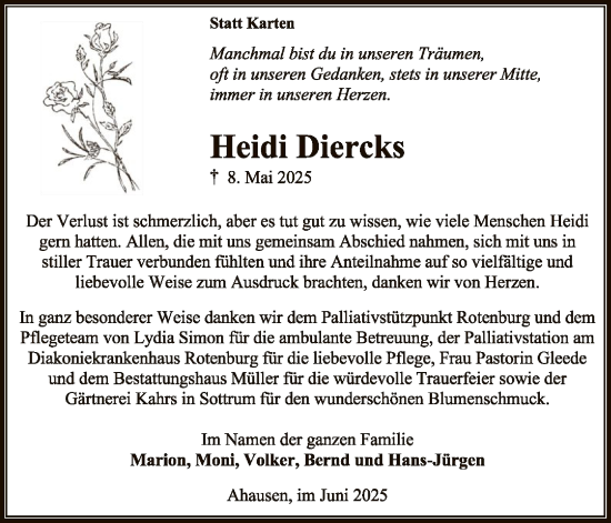 Todesanzeige von Heidi Diercks von SYKR