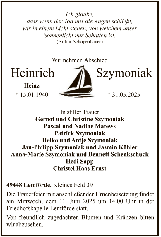 Todesanzeige von Heinrich Szymoniak von SYKS