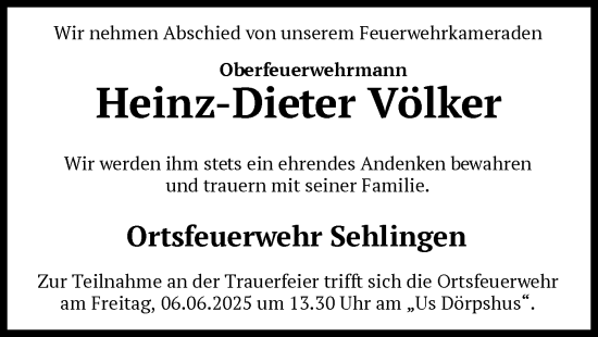 Todesanzeige von Heinz-Dieter Völker von SYKS