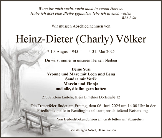 Todesanzeige von Heinz-Dieter Völker von SYKS
