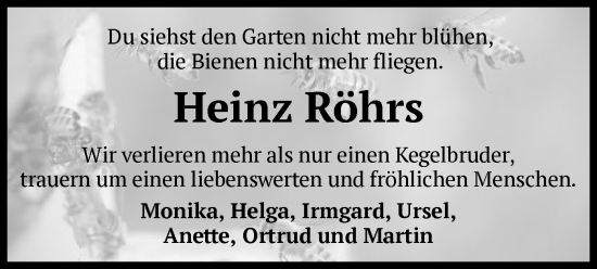 Todesanzeige von Heinz Röhrs von SYKR