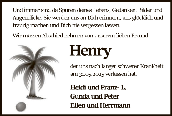 Todesanzeige von Henry Dierßen von SYWZ