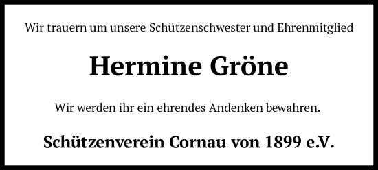 Todesanzeige von Hermine Gröne von SYKS