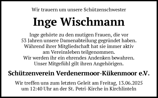 Todesanzeige von Inge Wischmann von SYKS