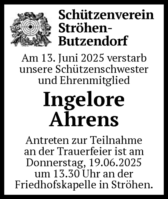 Todesanzeige von Ingelore Ahrens von SYKS