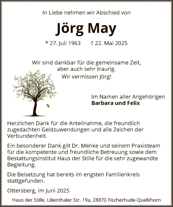 Todesanzeige von Jörg May von SYKR