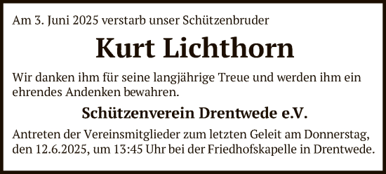 Todesanzeige von Kurt Lichthorn von SYKS