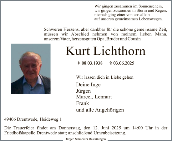 Todesanzeige von Kurt Lichthorn von SYKS