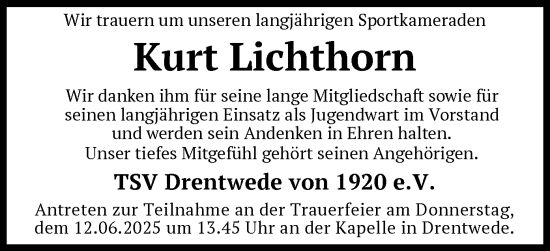 Todesanzeige von Kurt Lichthorn von SYKS